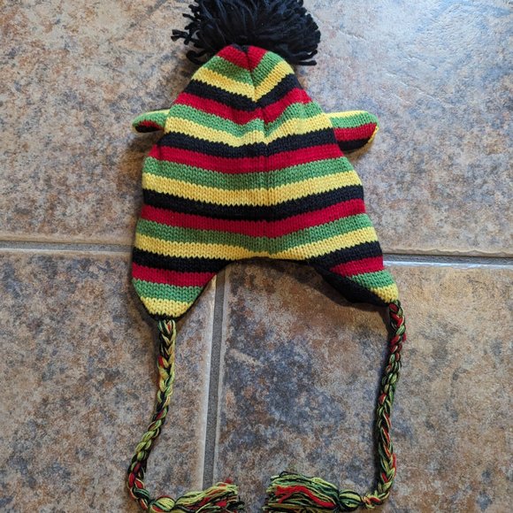Sock Monkey Beanie Rasta Striped Woven Wool Cap. - Picture 3 of 4